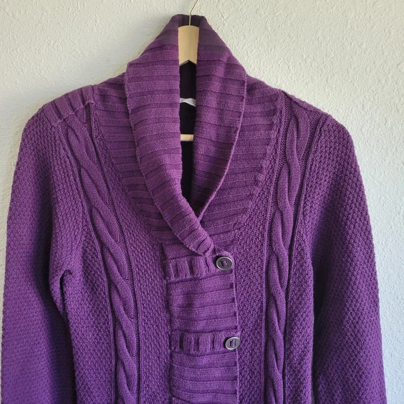 ATHLETA Purple Cable Knit Button Dowm Sweater Jacket Womens Size S - Picture 3 of 8